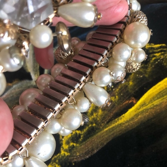 Set of two Vintage 80s clip on Pearl Earrings and pearl stretchable Bracelet - Picture 10 of 16